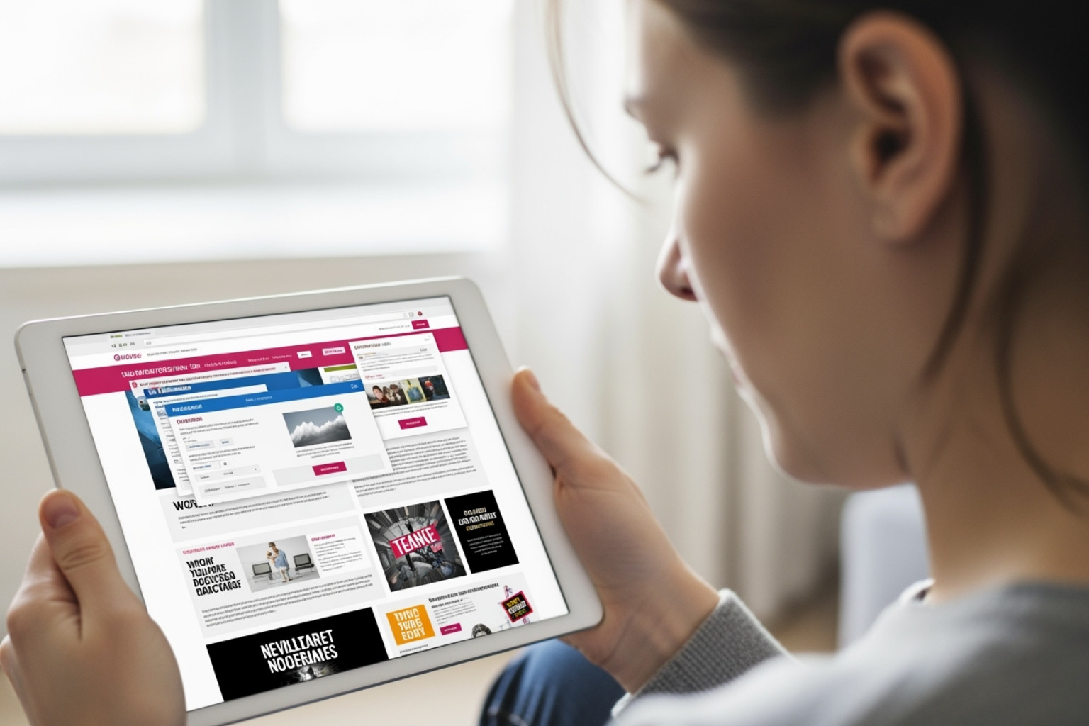 frustrated person looking at a poorly designed website on a tablet - convert website visitors with garage2global