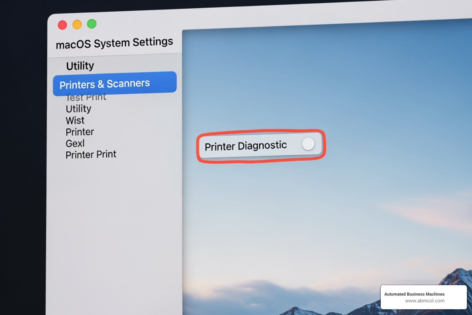 macOS 'Printers & Scanners' utility window showing 'Print Test Page' option - how to make printer print test page