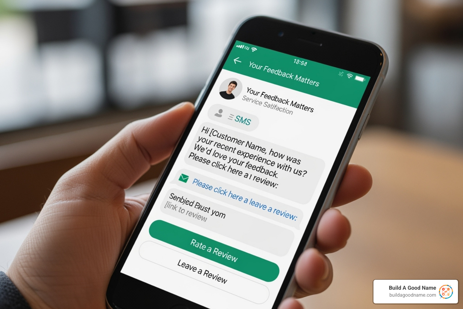 review request template on a phone (SMS/Email) - white label reputation management software