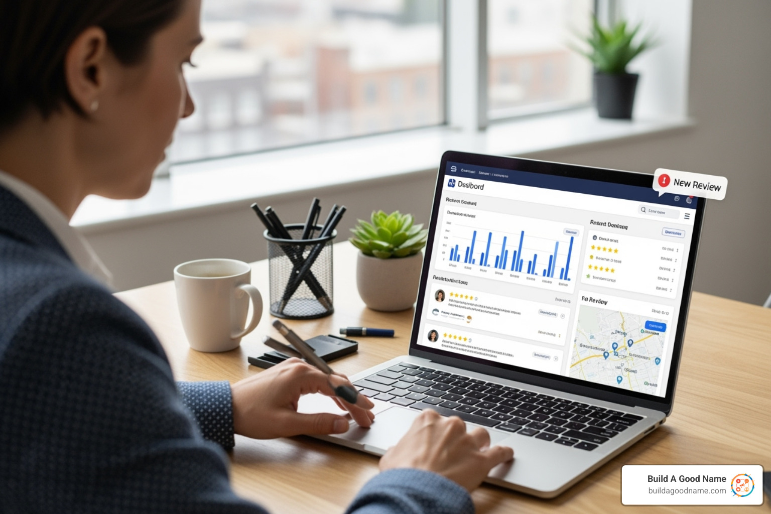 A business owner viewing a dashboard for managing customer reviews - yelp customer reviews