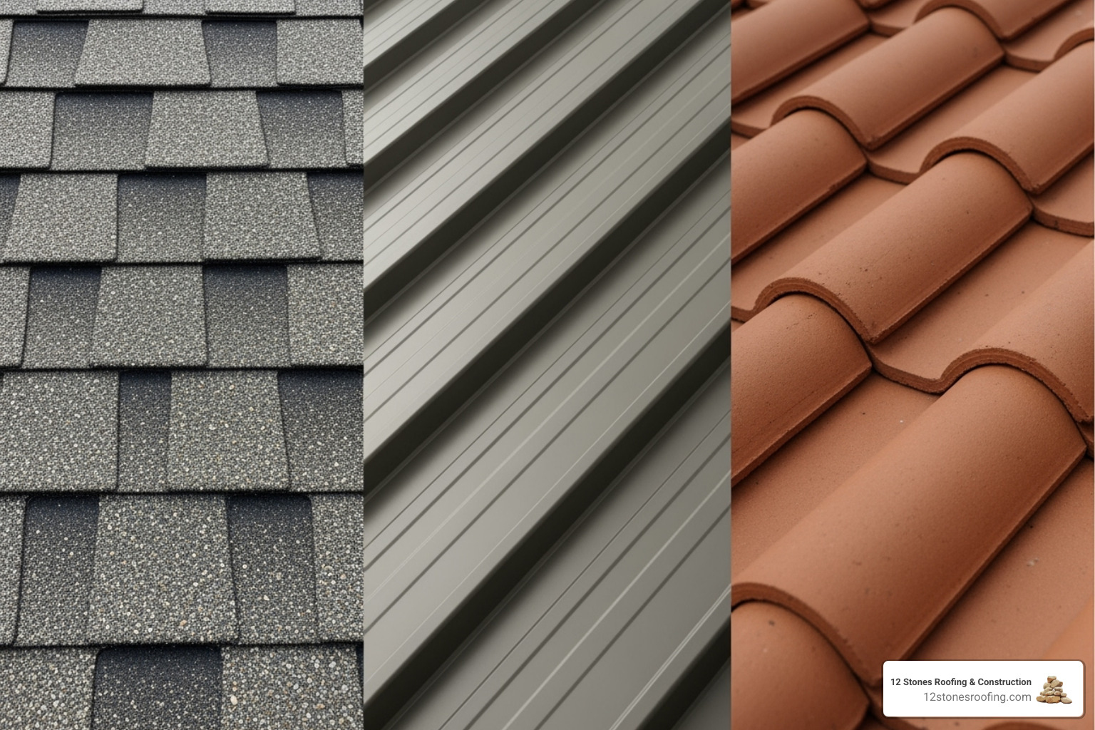 Samples of asphalt, metal, and tile roofing materials - Pasadena roof replacement