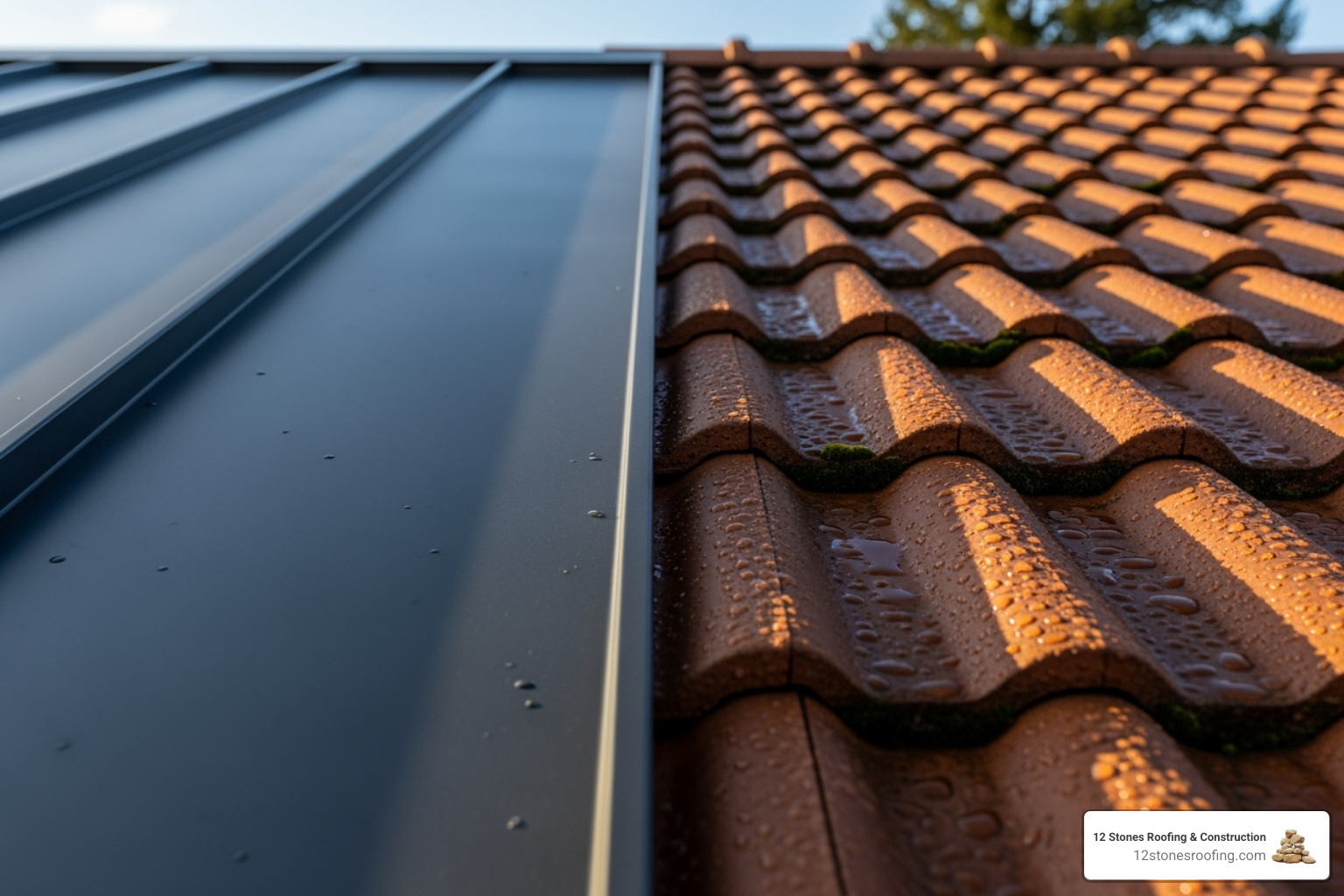modern metal roof panel and traditional clay tile - replace tile roof with colorbond cost