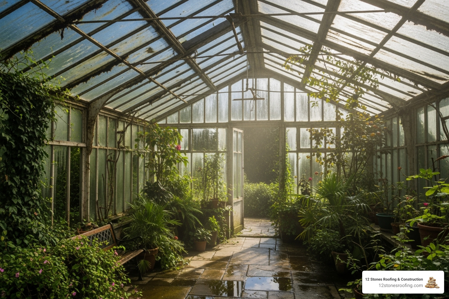 A conservatory with condensation dripping from a polycarbonate roof - lightweight conservatory roof