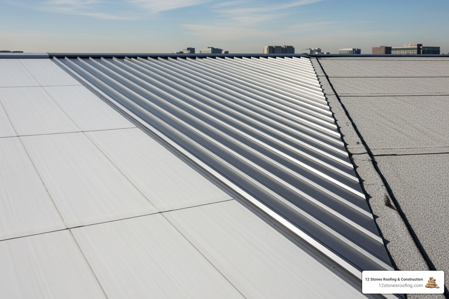 different commercial roofing materials like TPO, metal, and modified bitumen - roofer in dfw