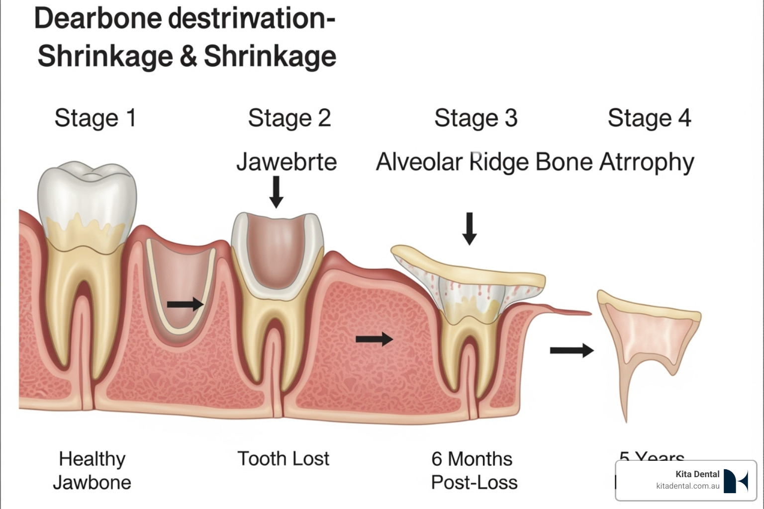 Diagram illustrating how jawbone deteriorates after tooth loss over time - bone graft dental procedure Diagram illustrating how jawbone deteriorates after tooth loss over time - bone graft dental procedure