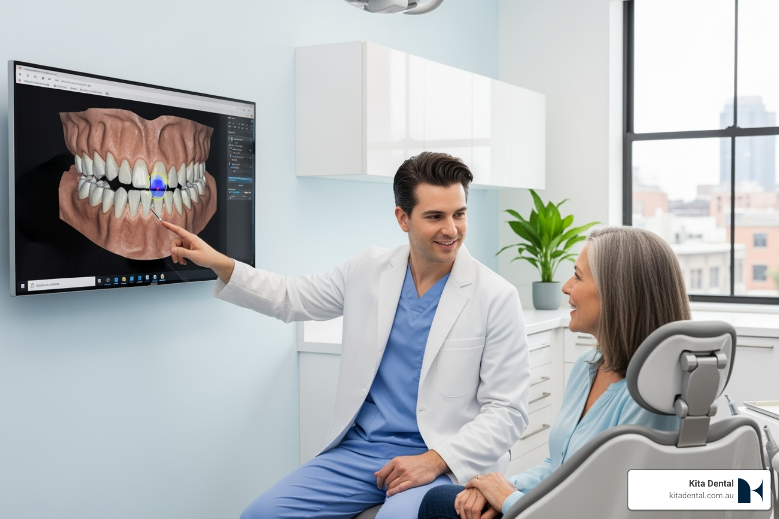 dental professional explaining a treatment plan - full-arch treatment dental professional explaining a treatment plan - full-arch treatment