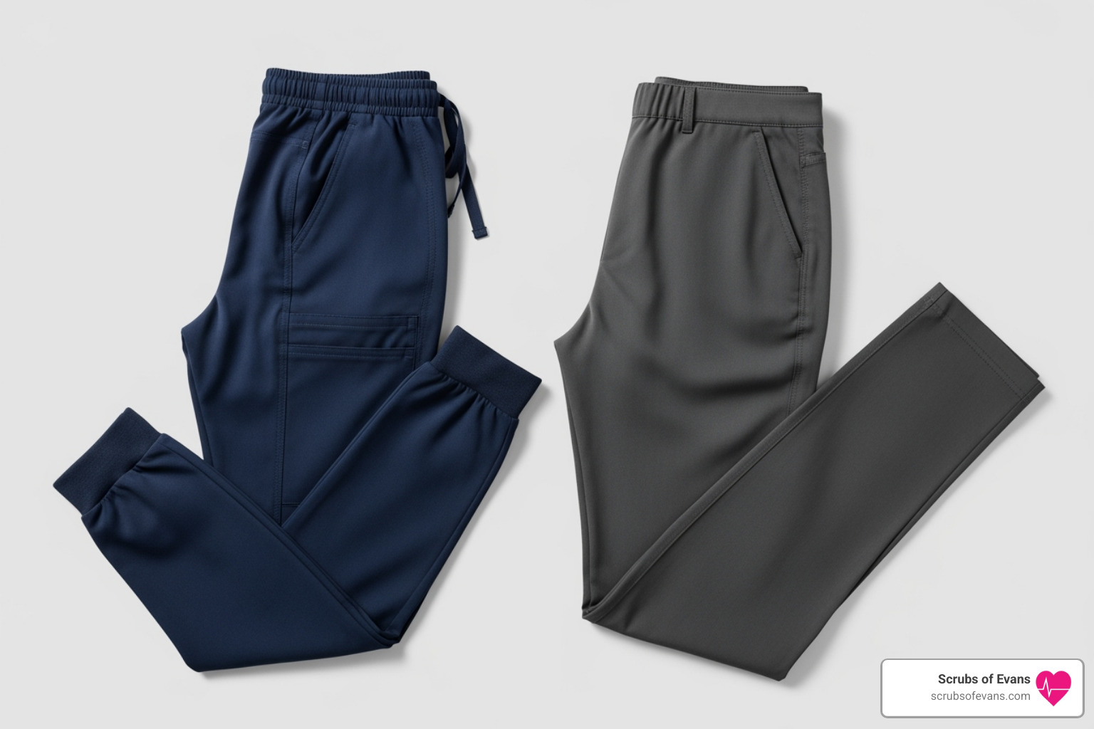 Comparison of a jogger scrub pant to a straight-leg scrub pant - best fitting scrubs