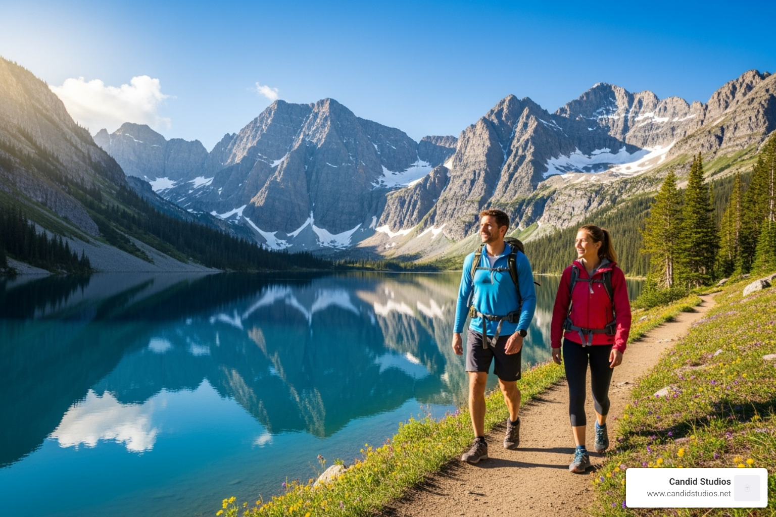 couple hiking near Blue Lakes - breckenridge engagement photos