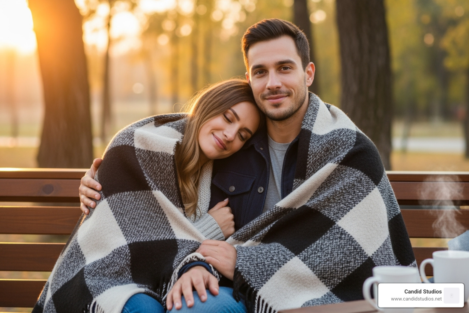 couple using a prop like a blanket or vintage camera - couple photoshoot poses