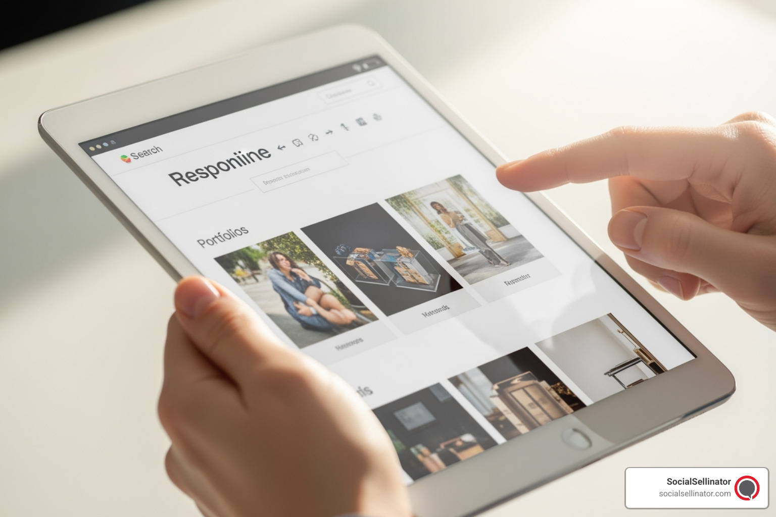 User interacting with a visually appealing and fast-loading website on a tablet - San Diego web design