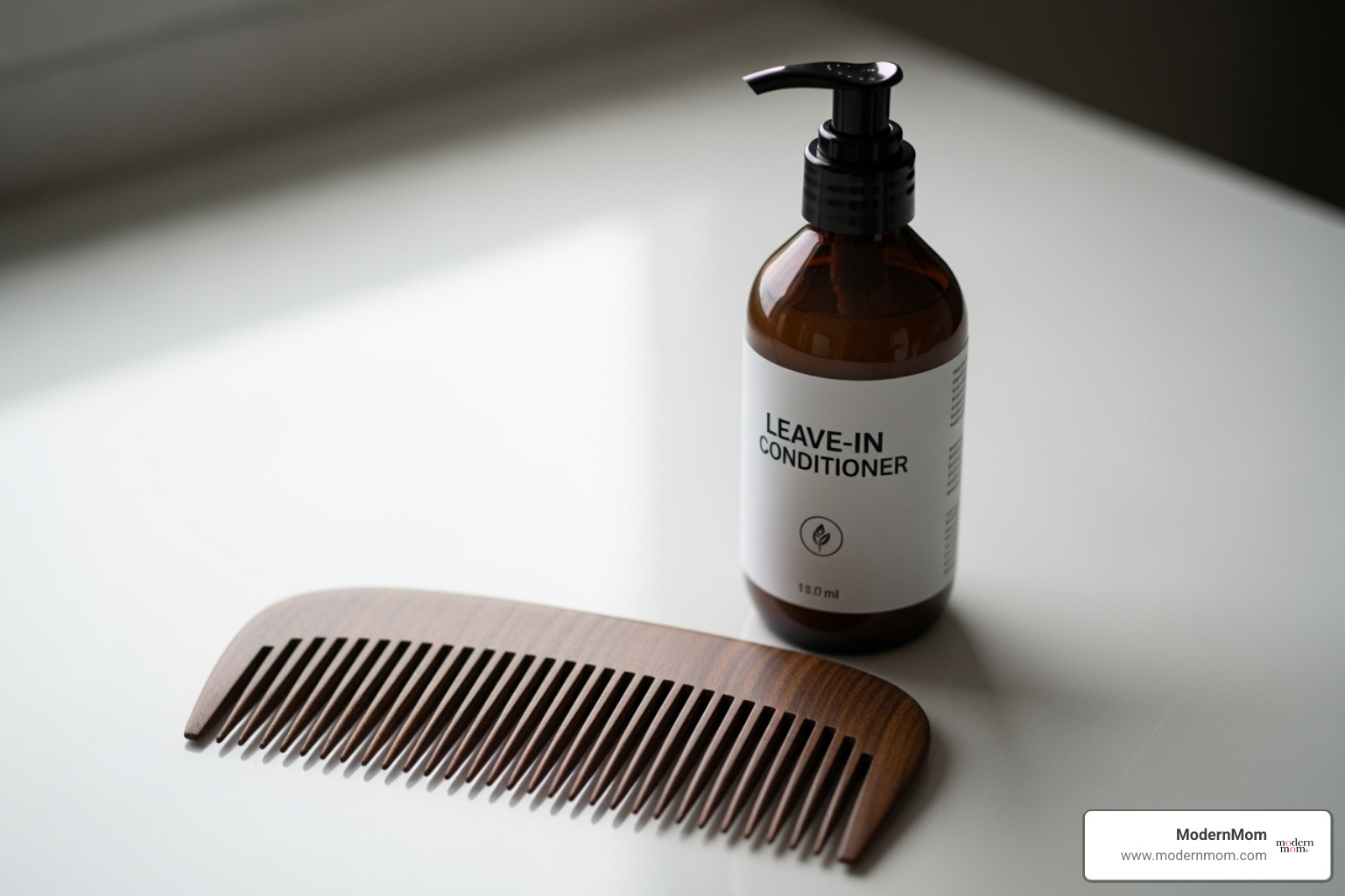wide-tooth comb and leave-in conditioner - baby curly hair products