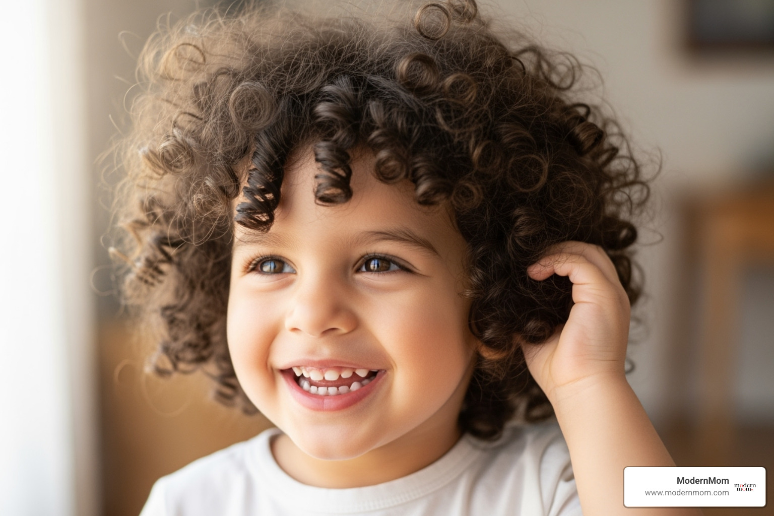 happy child embracing their curly hair - baby curly hair products
