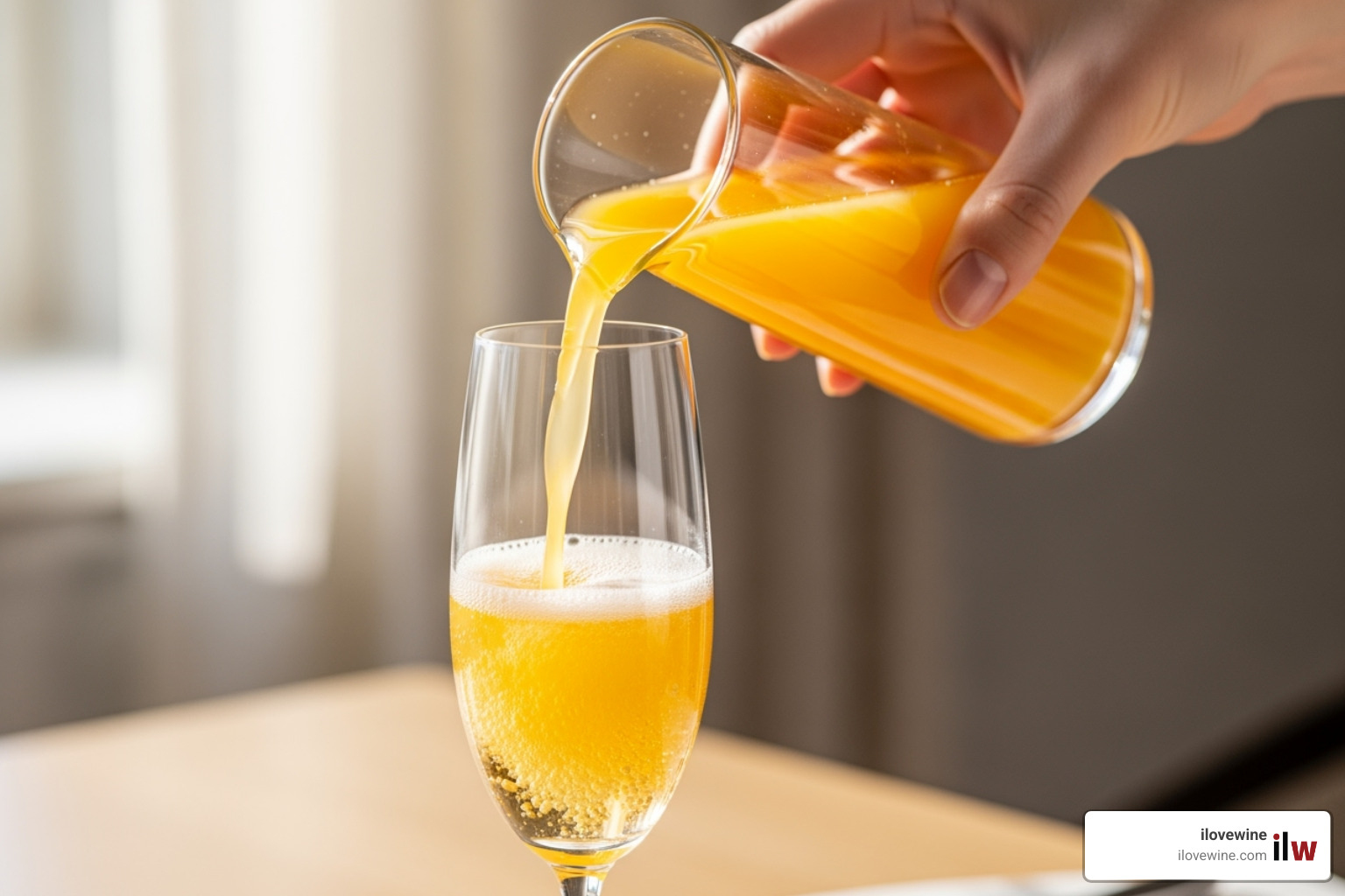 someone pouring orange juice into a glass of sparkling wine - best wine for mimosas someone pouring orange juice into a glass of sparkling wine - best wine for mimosas