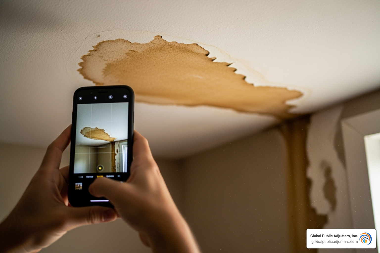 homeowner taking a picture of water damage with a smartphone - Residential water damage