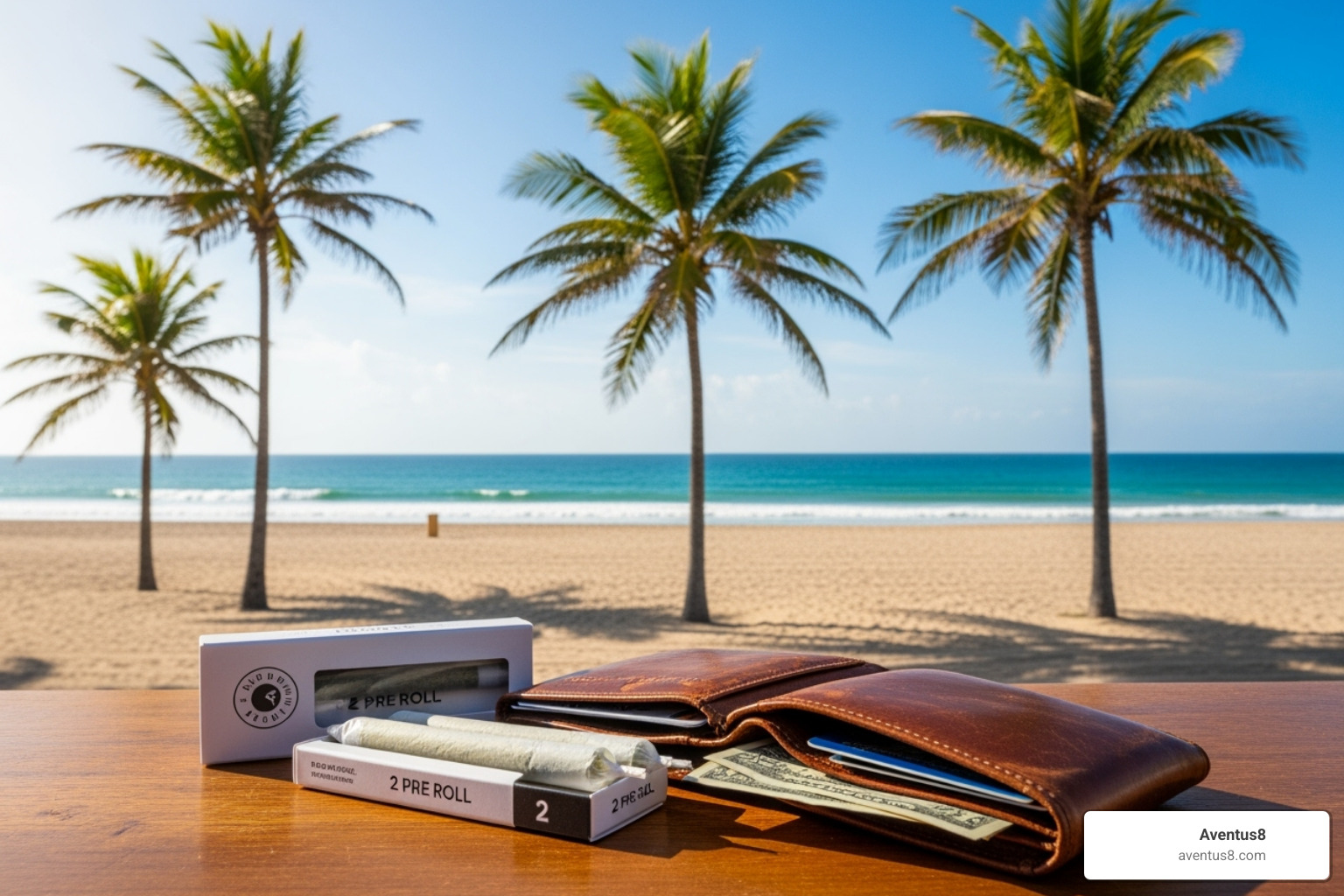 the 2-pack pre-roll product next to a wallet, with a Hollywood, FL backdrop - cutleaf pre rolls thc