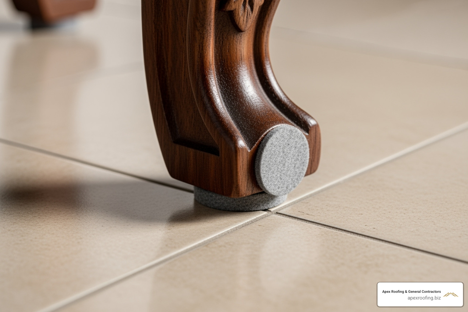 felt pads under furniture legs on a tile floor - Cracked tile repair