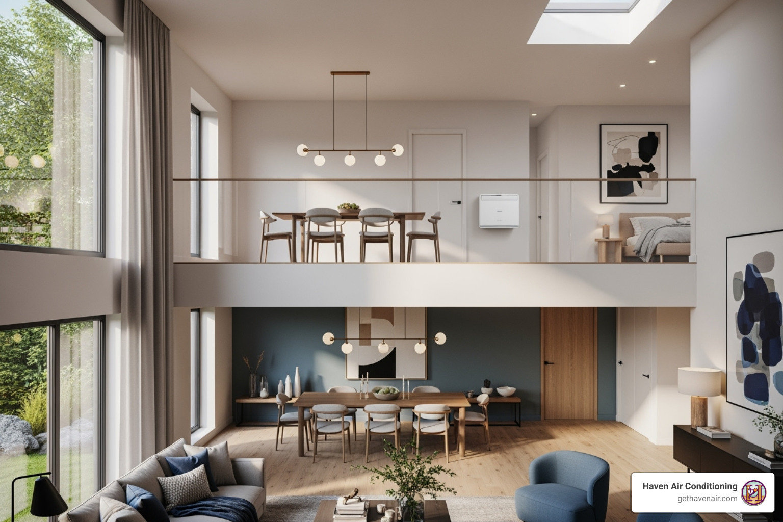 multi-story home interior with zoned climate control - 3 zone mini split ac and heat