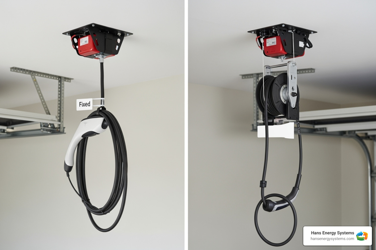 Comparison of fixed and retractable Tesla charger mounts - tesla charger ceiling mount