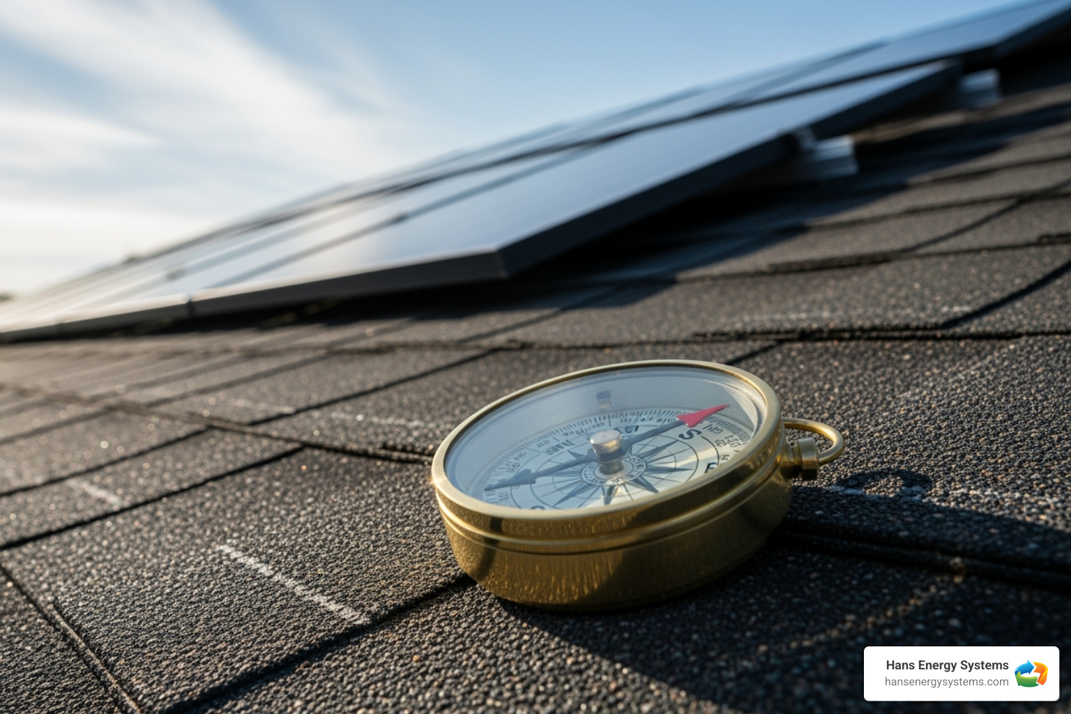 Compass showing south orientation on a roof - Pool heating solar