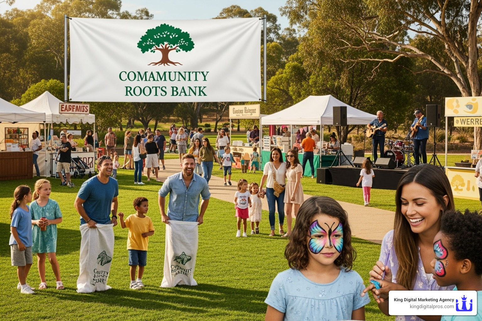 A local community event with a banner showing a business logo, indicating sponsorship and community involvement - Optimize local search A local community event with a banner showing a business logo, indicating sponsorship and community involvement - Optimize local search