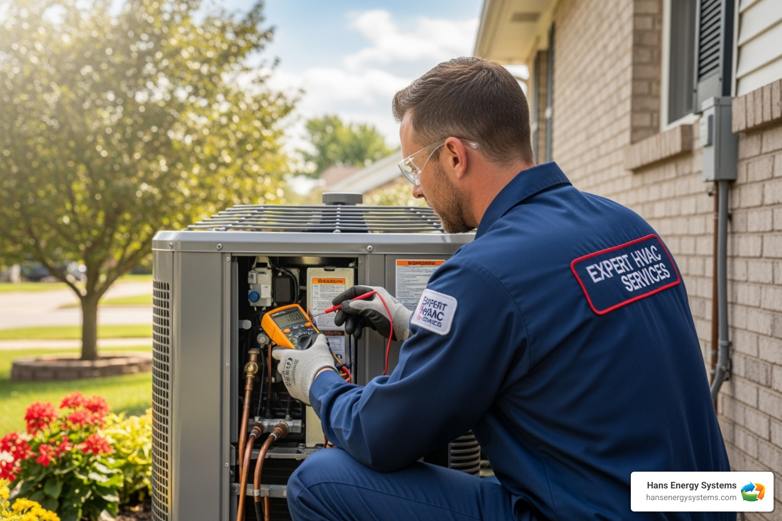 Professional HVAC technician inspecting an AC unit - AC Freon recharge