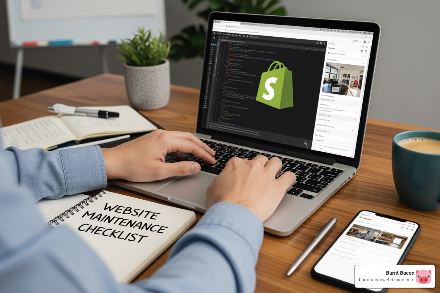 digital checklist on a tablet screen next to a cup of coffee - Shopify website maintenance