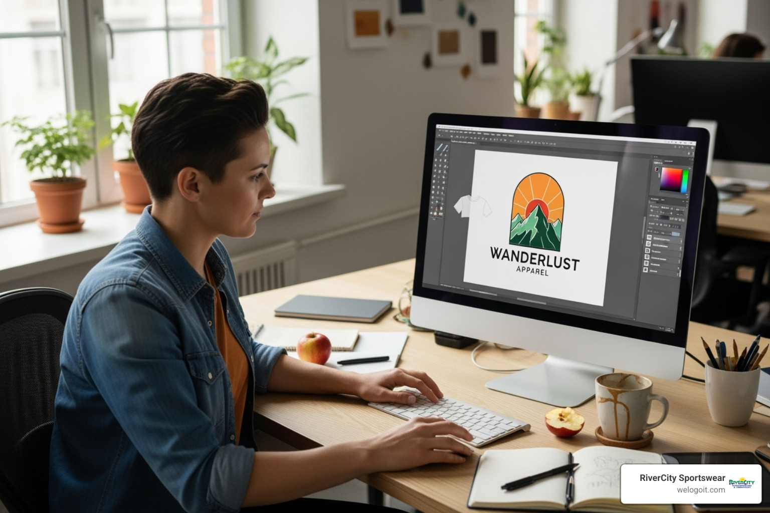 designer working on a nonprofit t-shirt logo on a computer - nonprofit t shirt printing
