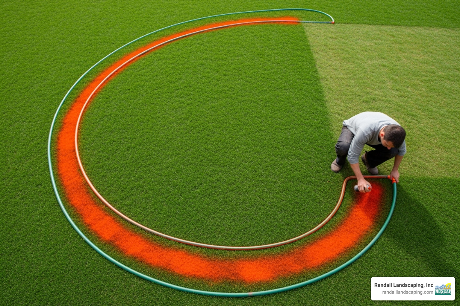 path being laid out with a garden hose and spray paint - installing flagstone stepping stones