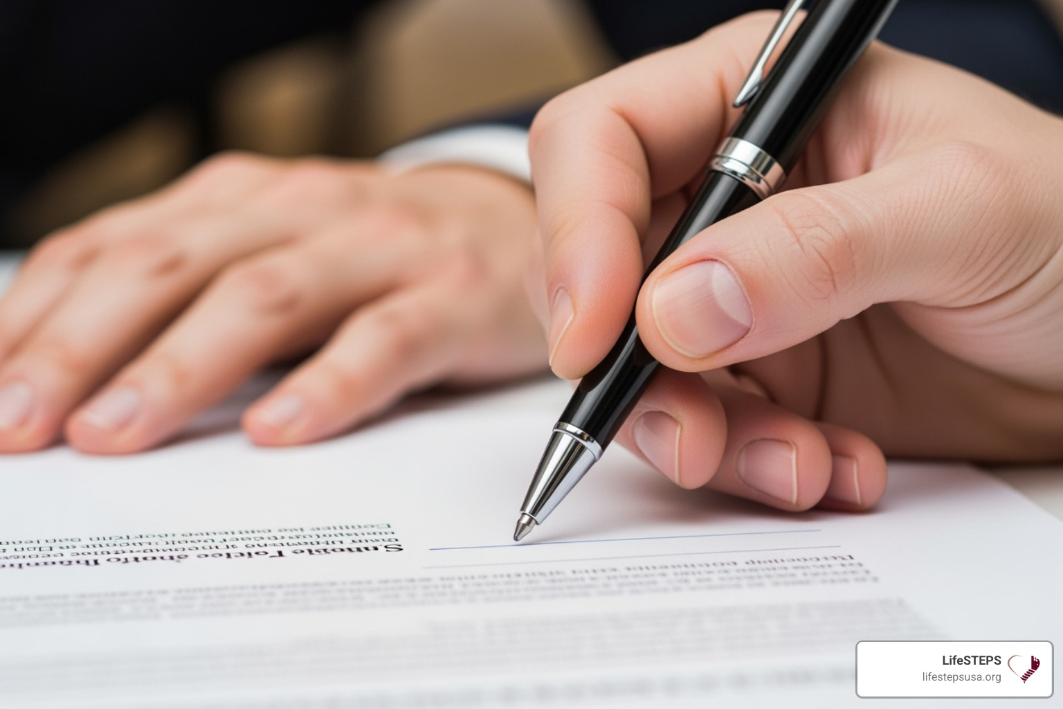 A person signing a document, symbolizing the FSS Contract of Participation - family self sufficiency program hud