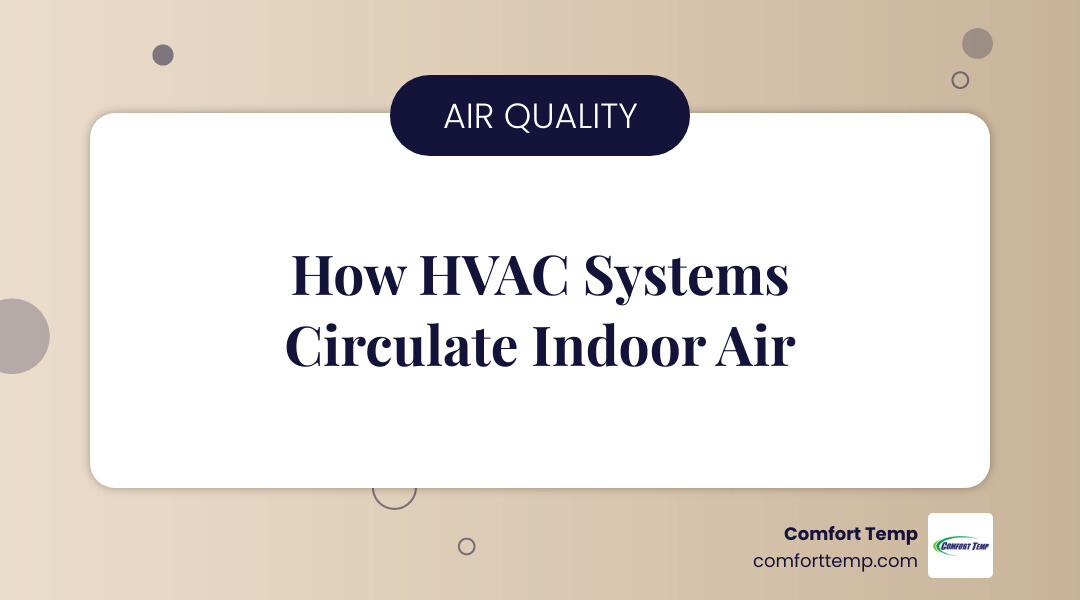 Infographic showing how HVAC systems circulate air through ductwork, including supply ducts delivering conditioned air to rooms and return ducts bringing air back to the system, with callouts showing where dust, allergens, pet dander, and other contaminants can accumulate throughout the system - duct cleaning service infographic simple-info-landscape-card Infographic showing how HVAC systems circulate air through ductwork, including supply ducts delivering conditioned air to rooms and return ducts bringing air back to the system, with callouts showing where dust, allergens, pet dander, and other contaminants can accumulate throughout the system - duct cleaning service infographic simple-info-landscape-card