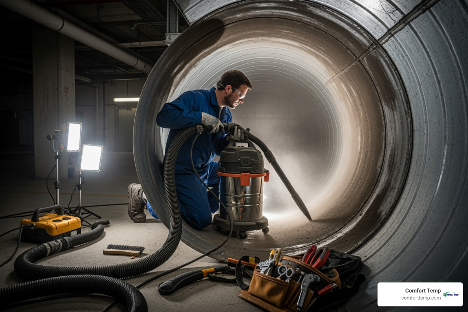 technician using high-powered vacuum - duct cleaning service technician using high-powered vacuum - duct cleaning service