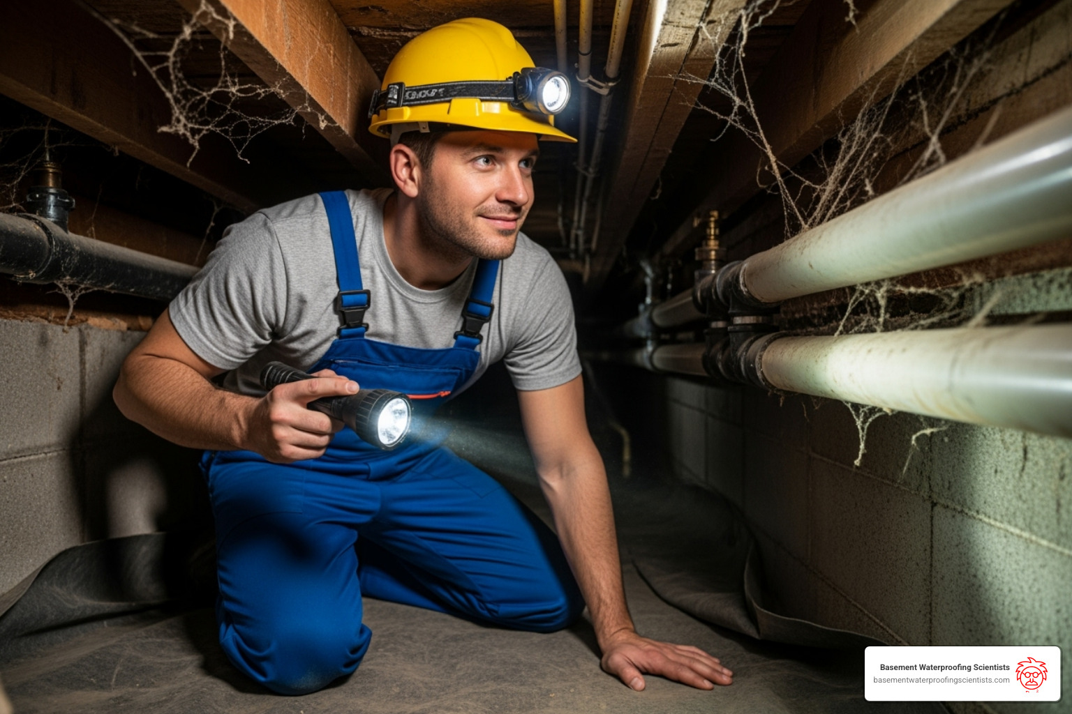 Friendly technician inspecting a crawl space - best way to seal crawl space vents