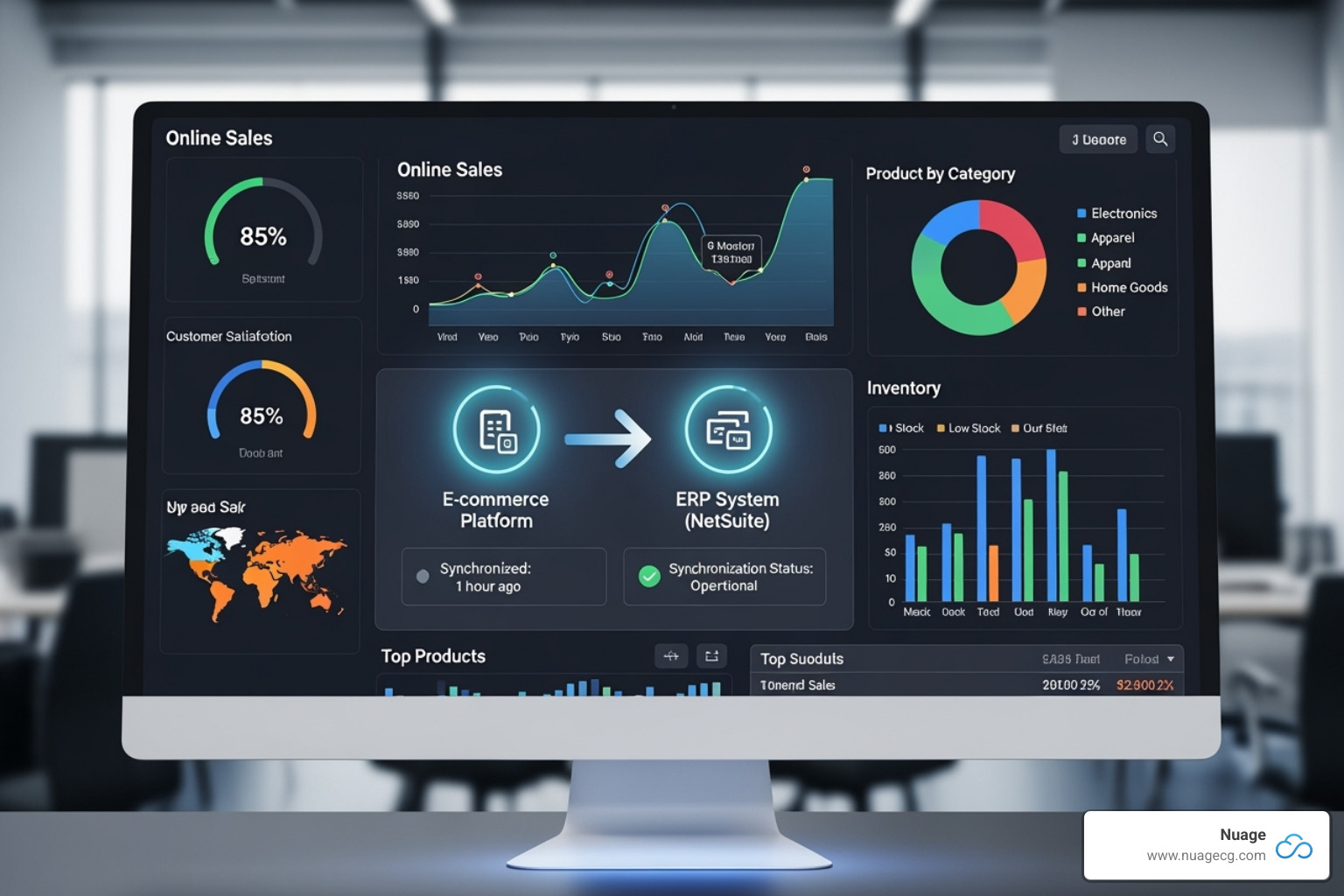 dashboard showing synchronized e-commerce and NetSuite data - netsuite integrations