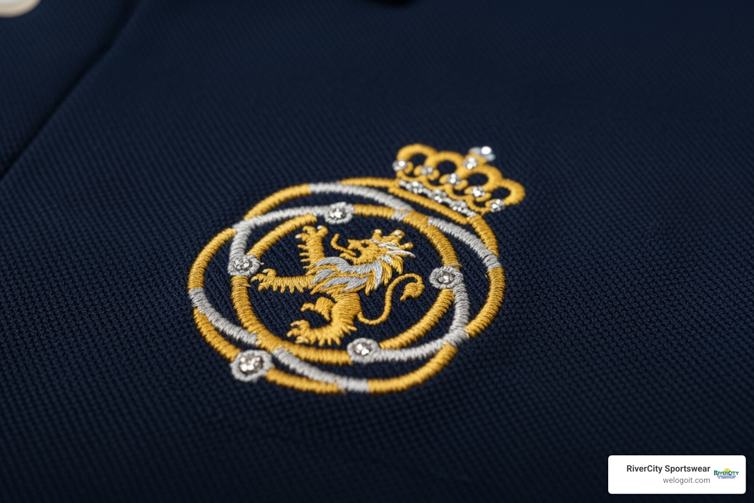 a close-up, high-quality embroidered logo on a polo shirt - workwear clothing embroidery
