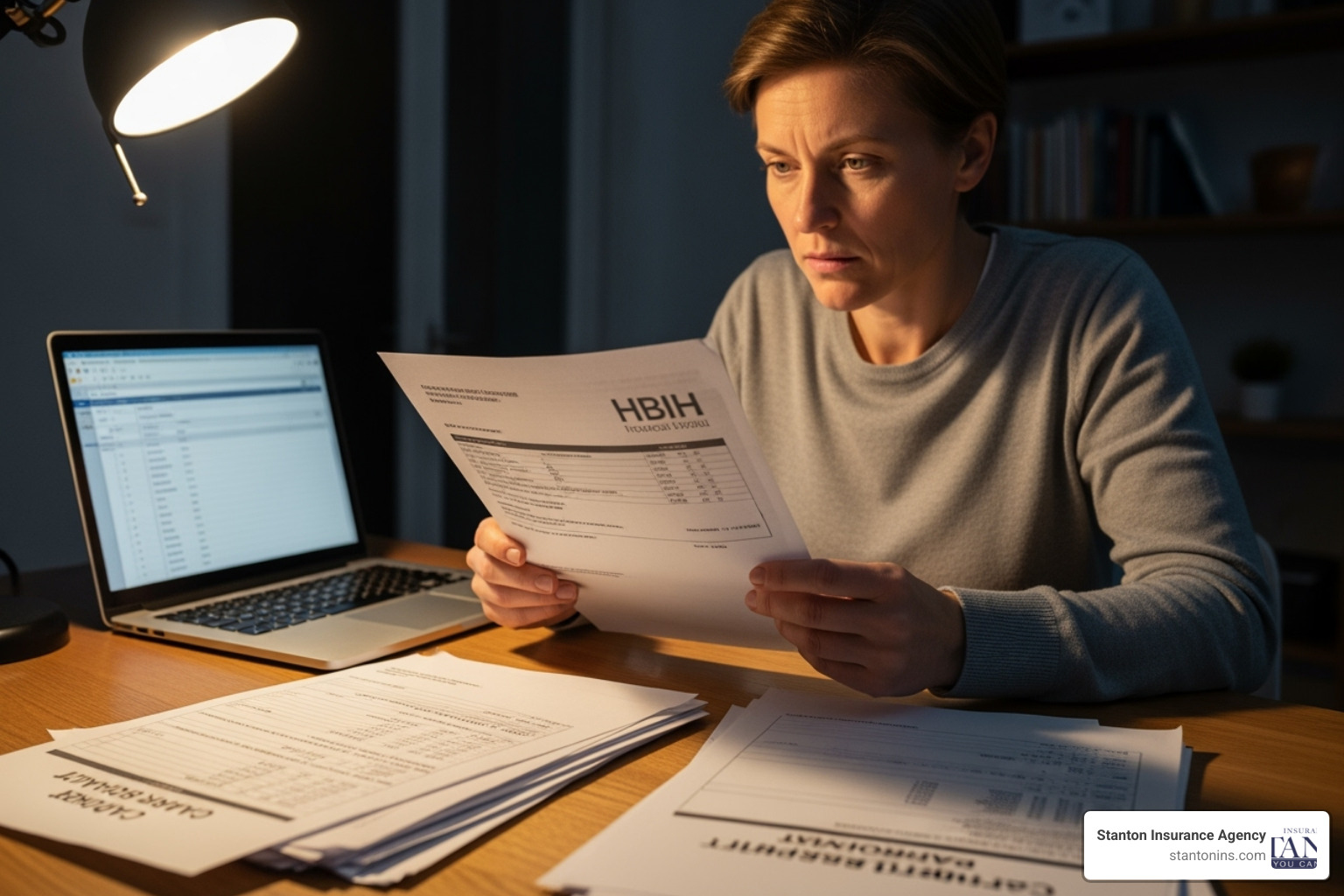 person reviewing medical bills and car repair estimate at a desk - um insurance meaning