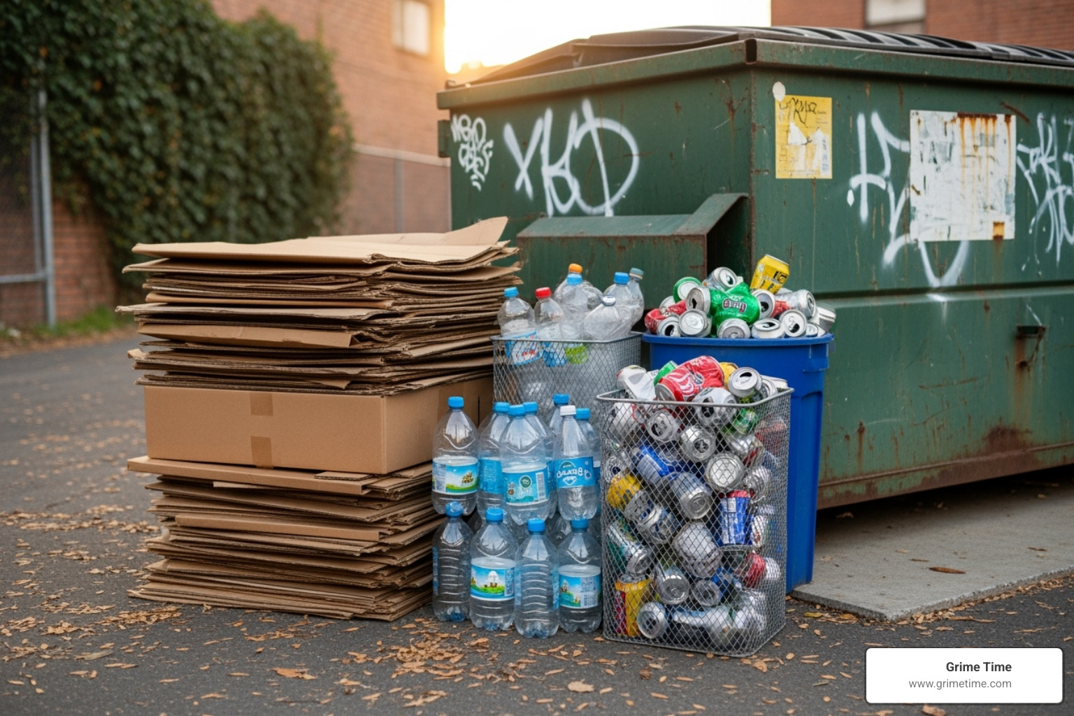 sorted recyclable materials next to a dumpster - dumpster rental san marcos ca