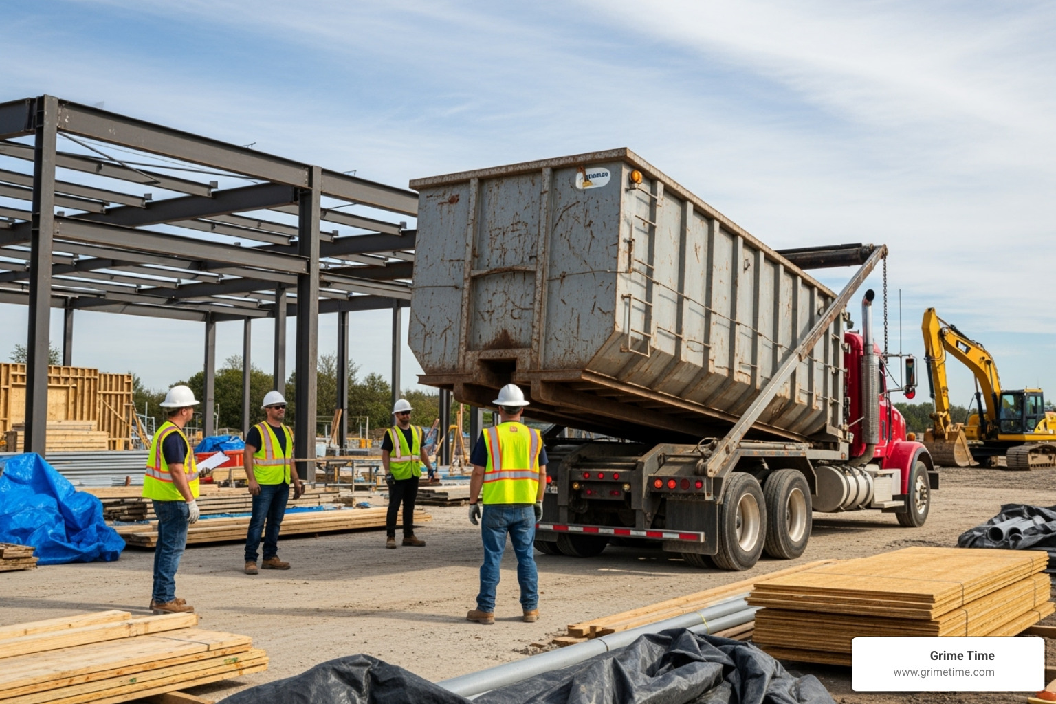 dumpster being delivered to a construction site - dumpster rental san marcos ca