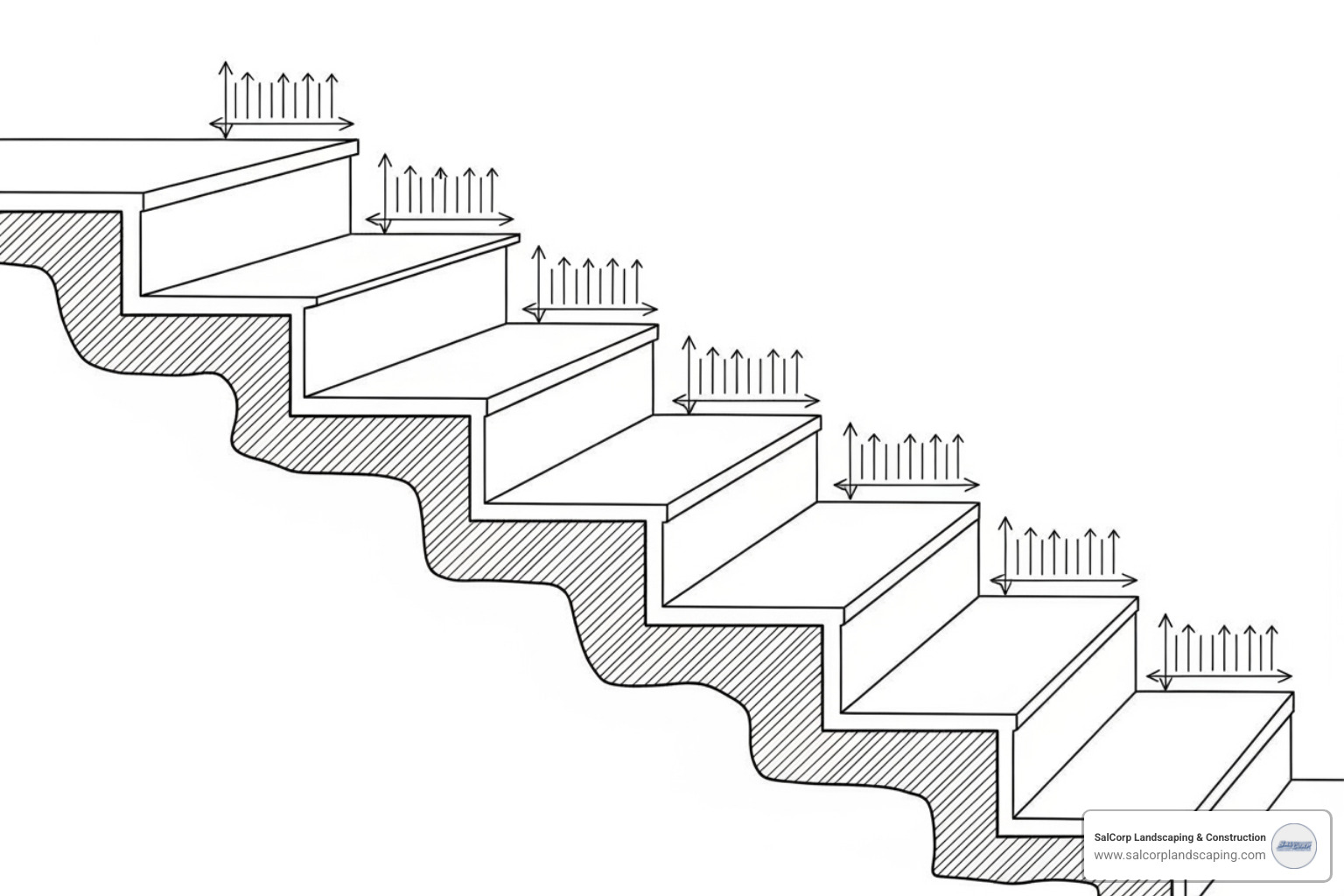 diagram showing correct tread and riser dimensions for outdoor stairs - patio stone stairs
