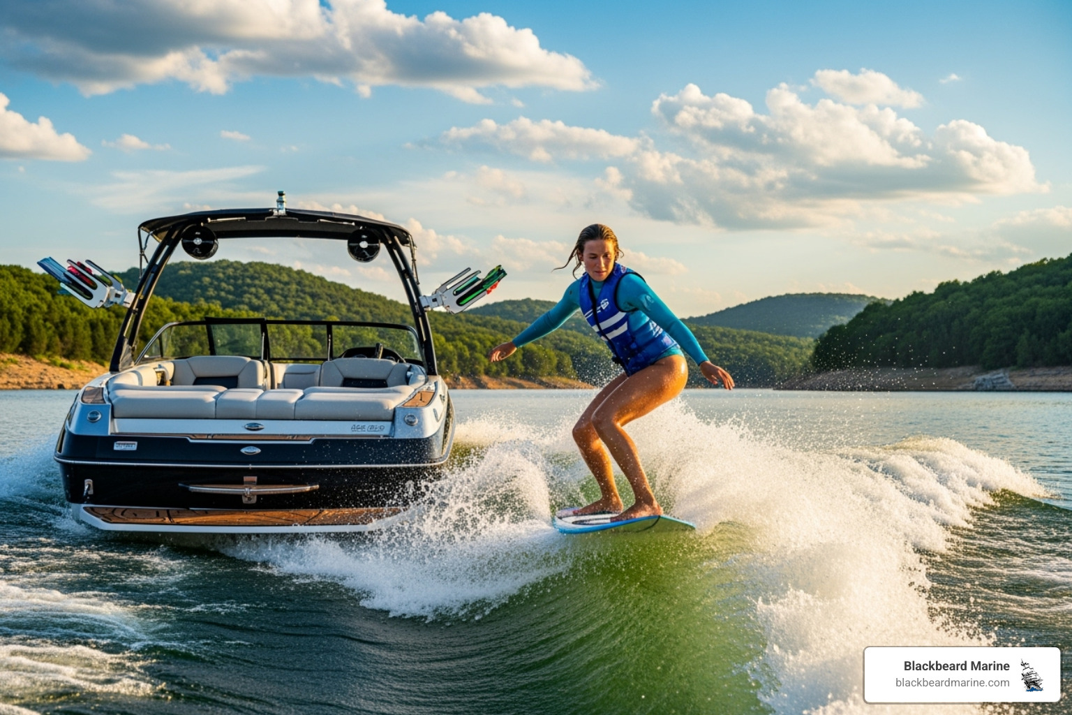 Person wake surfing behind a boat - boat sales in oklahoma