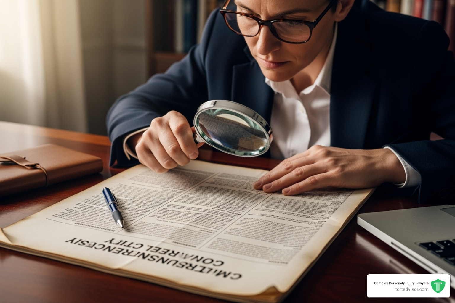 person reviewing an insurance policy document with a magnifying glass - wildfire property damage claim