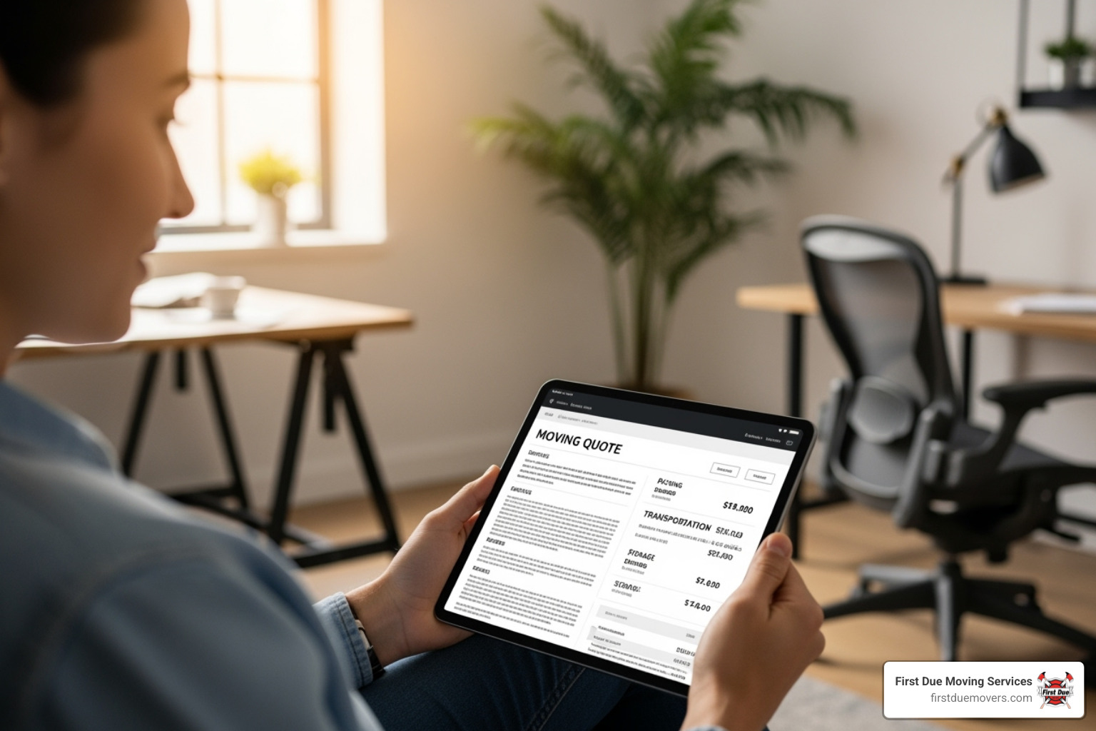 person reviewing a moving quote on a tablet - moving company seattle person reviewing a moving quote on a tablet - moving company seattle