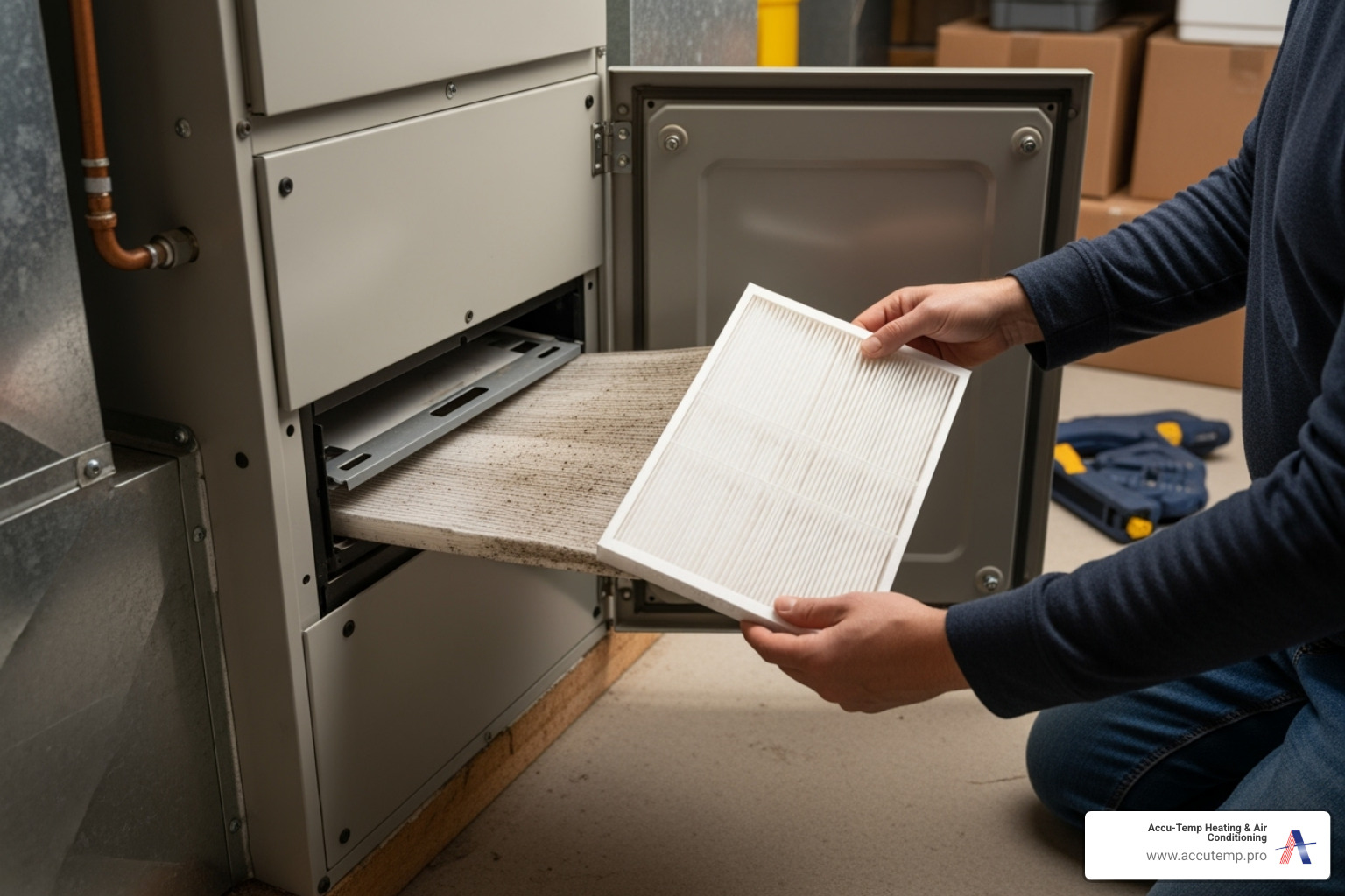 homeowner changing a dirty air filter - Air conditioner smells bad homeowner changing a dirty air filter - Air conditioner smells bad