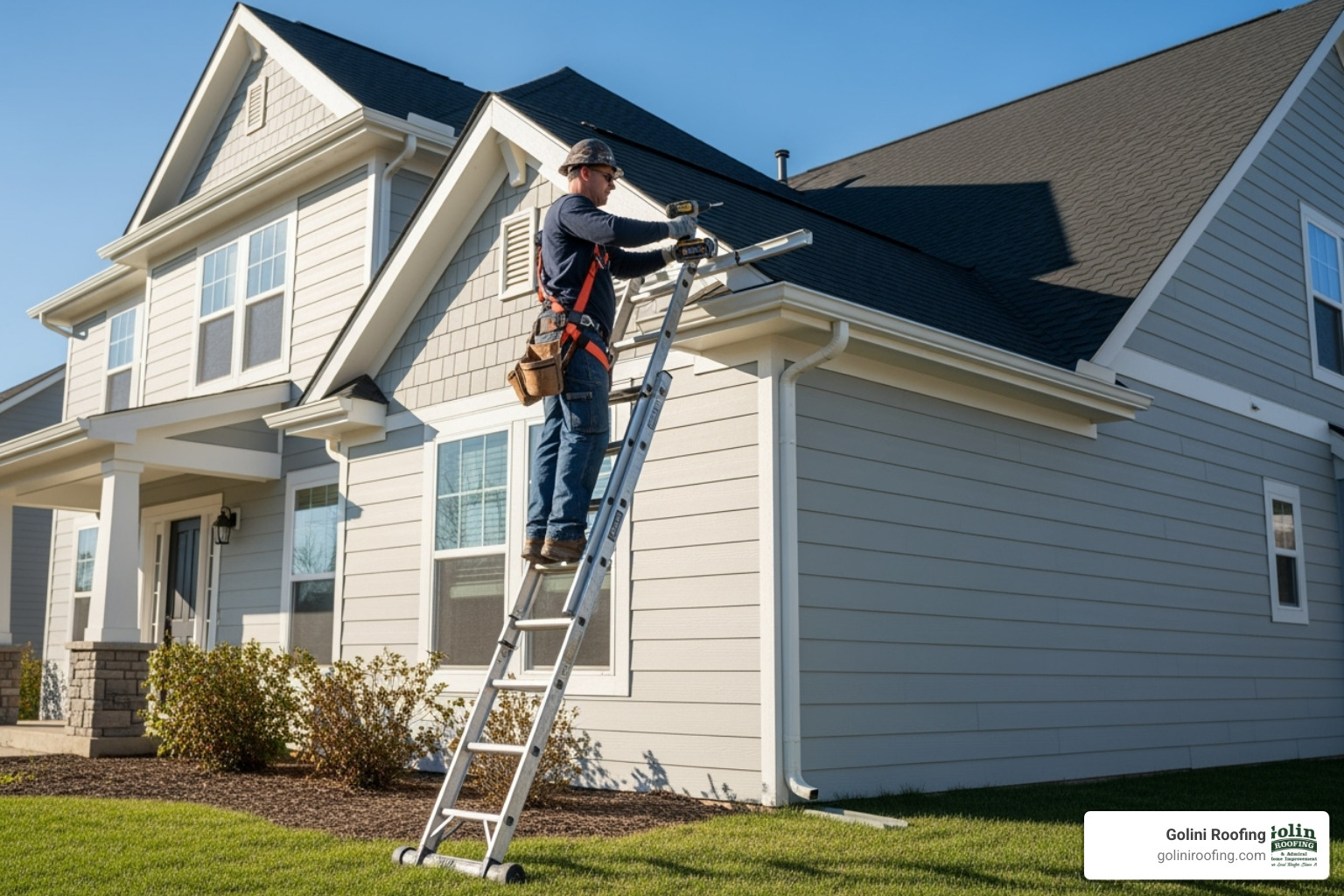 professional safely installing gutters on a two-story home - cost of gutters with gutter guard professional safely installing gutters on a two-story home - cost of gutters with gutter guard