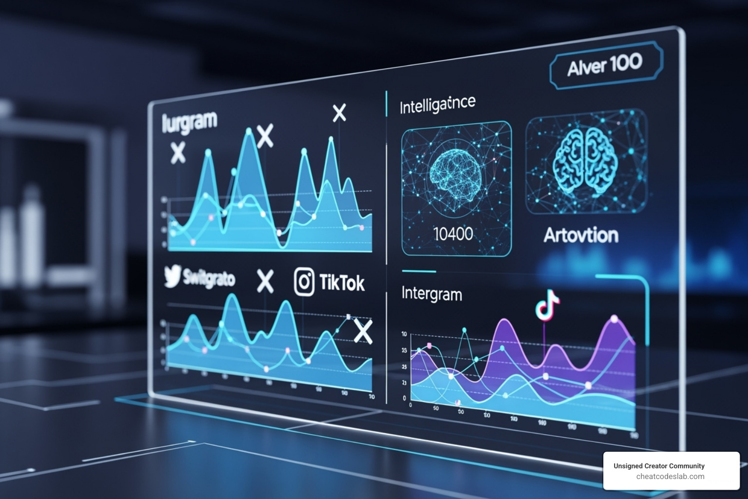 A futuristic digital interface showing evolving social media trends and AI integration - social networking agency