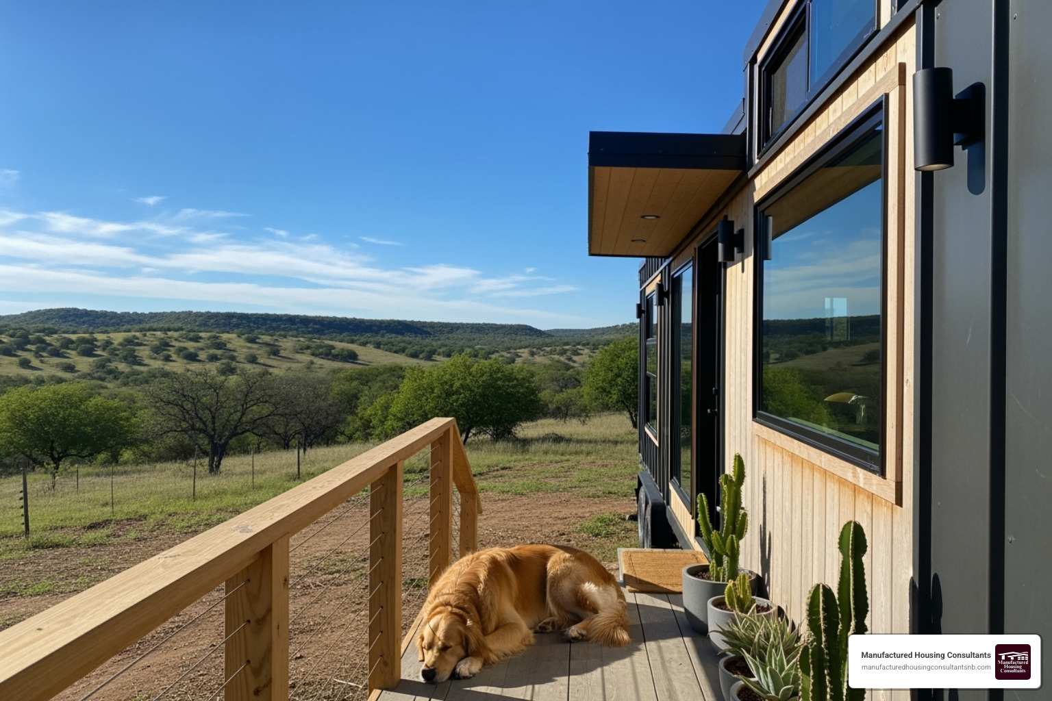 of a dog relaxing on the porch of a tiny home - tiny home rentals new braunfels