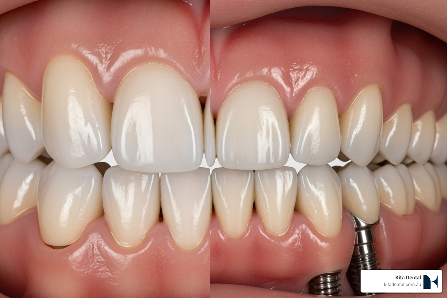 Image comparing a single tooth crown with a full arch of implant-supported teeth - crown procedure Image comparing a single tooth crown with a full arch of implant-supported teeth - crown procedure