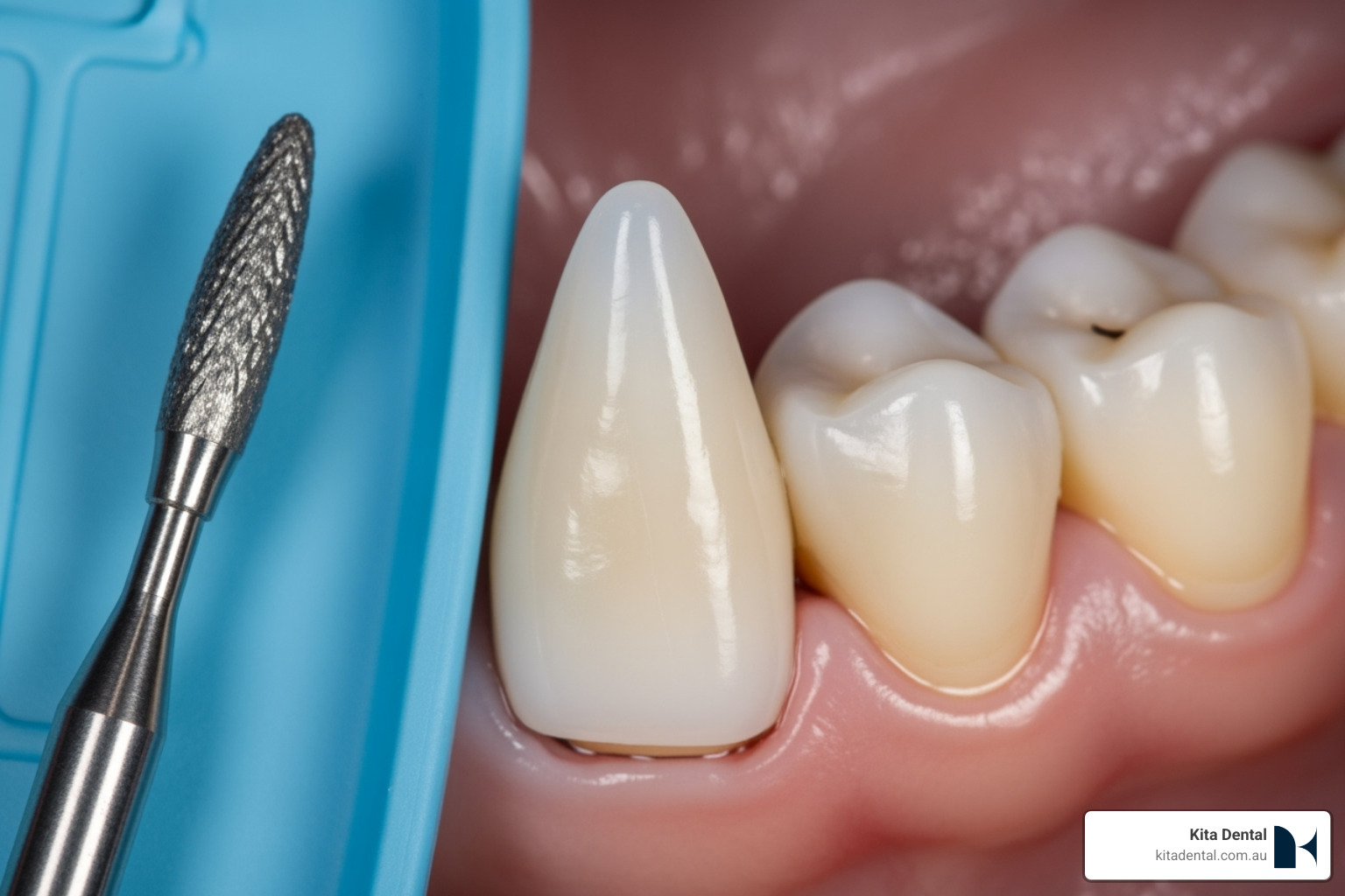 Image illustrating the tooth preparation stage for a crown - crown procedure Image illustrating the tooth preparation stage for a crown - crown procedure