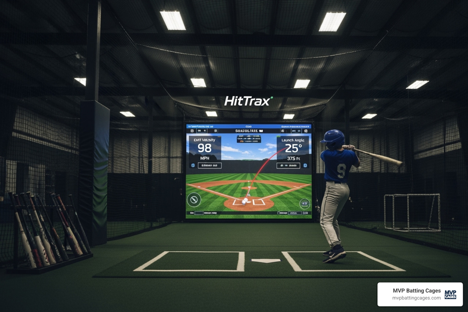 Image of a HitTrax screen showing ball flight data - baseball training classes