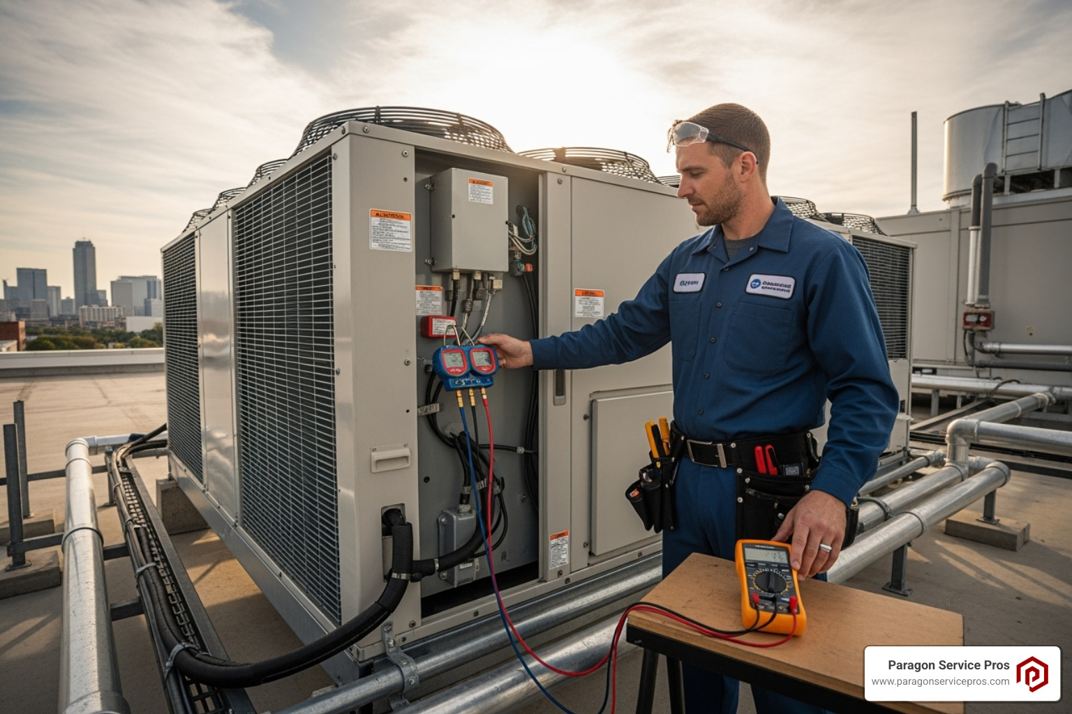 technician performing a system assessment - commercial ac install gilbert technician performing a system assessment - commercial ac install gilbert