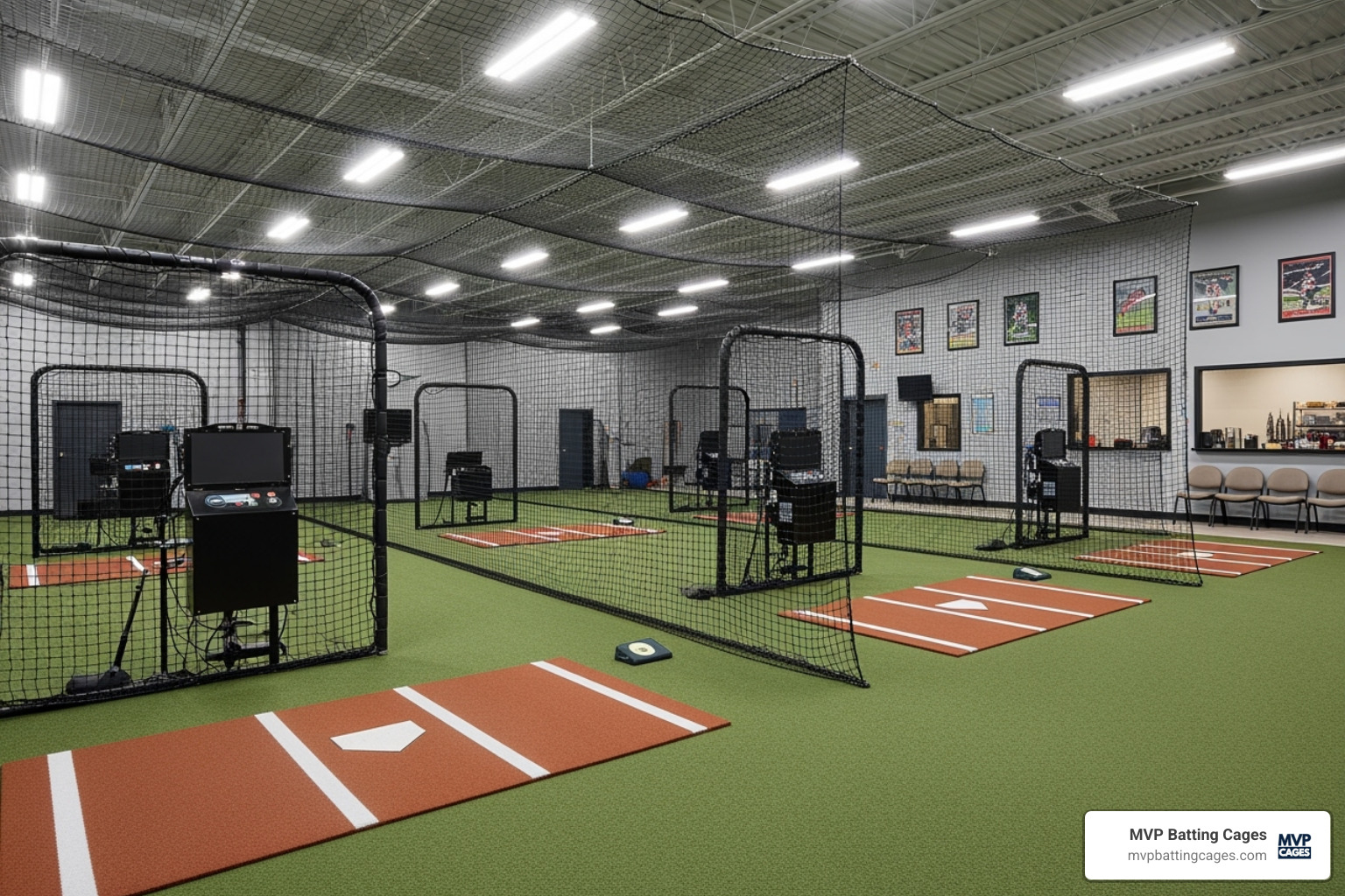 clean, well-lit indoor batting cage facility - Kids batting cages